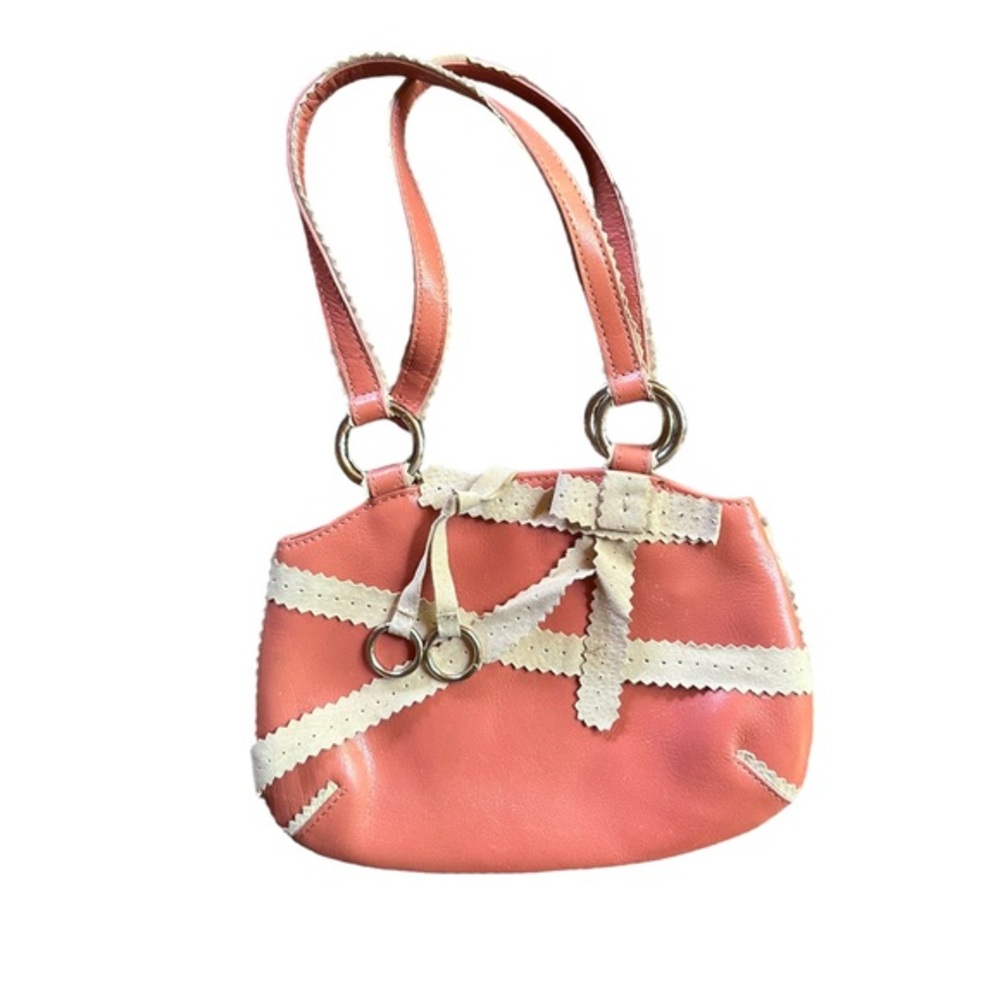 M. London Leather Baguette Salmon Pink and White Vintage Boho
